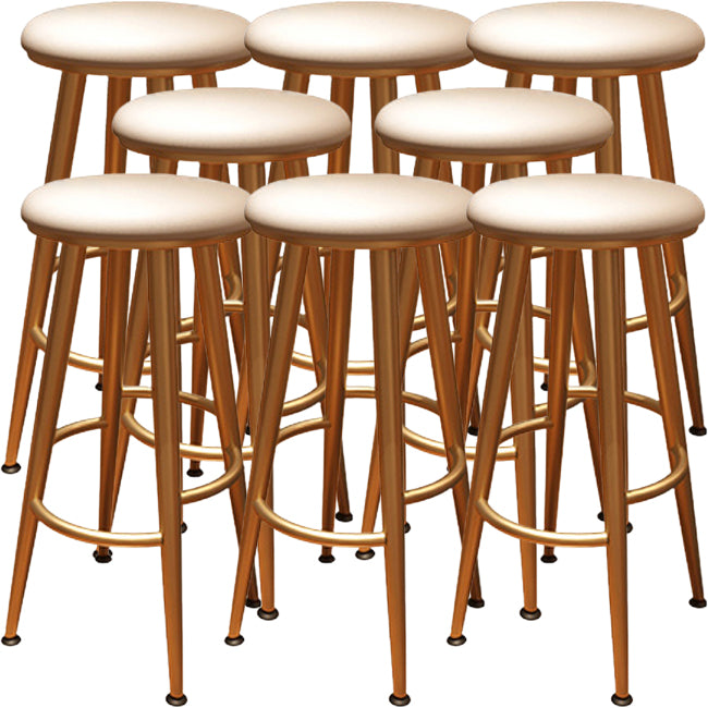 Round Faux Leather Dining Stool Backless Bar Stool with Metal Base