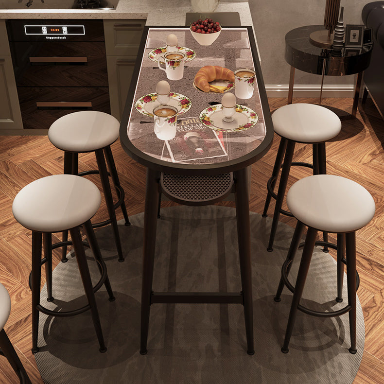 Round Faux Leather Dining Stool Backless Bar Stool with Metal Base