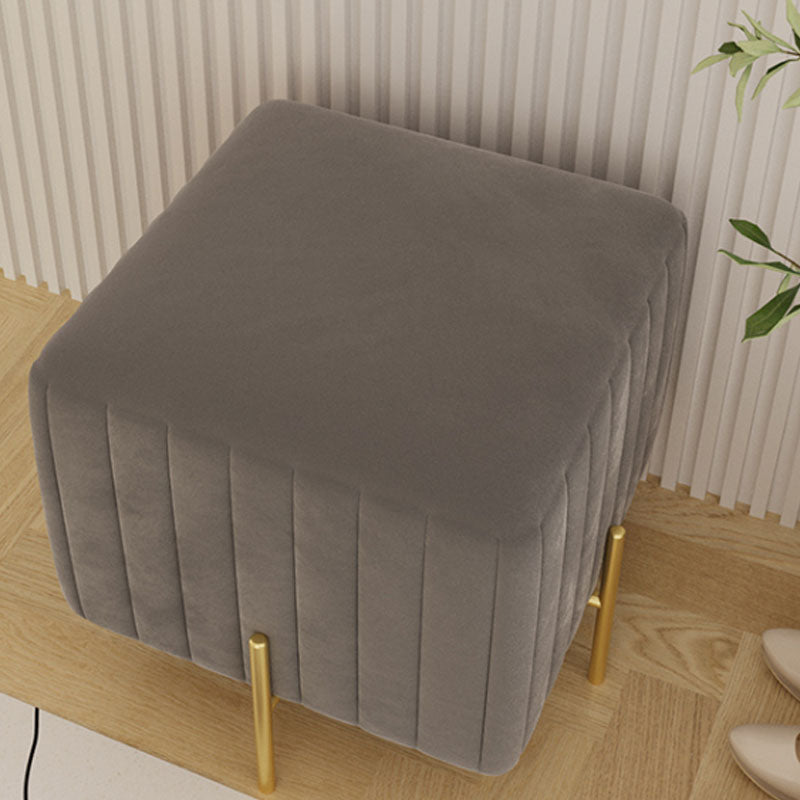 Contemporary Pouf Ottoman Velvet Upholstered Solid Color Square Ottoman with Metal Legs