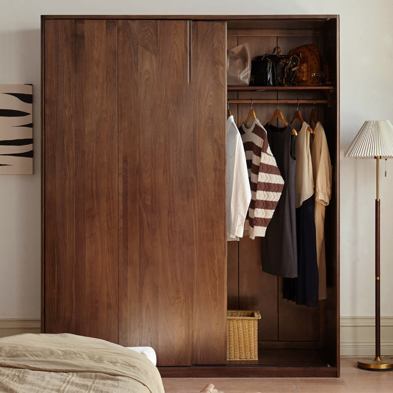Walnut Solid Wood Wardrobe Freestanding Wardrobe with Sliding Doors