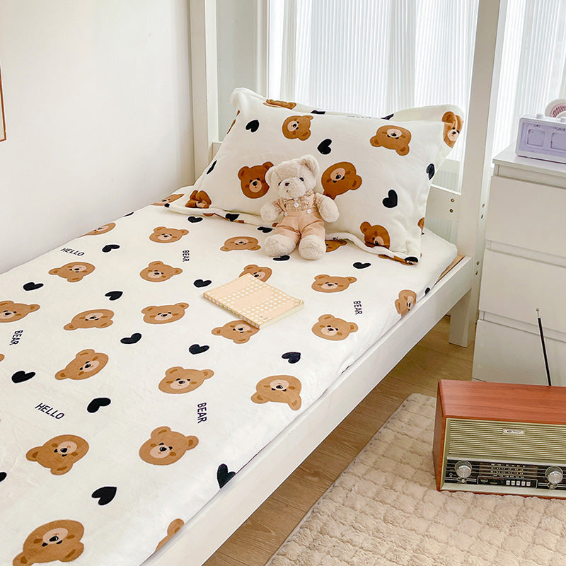 Animal Print Bed Sheet Set Modern Flannel Fitted Sheet for Bedroom