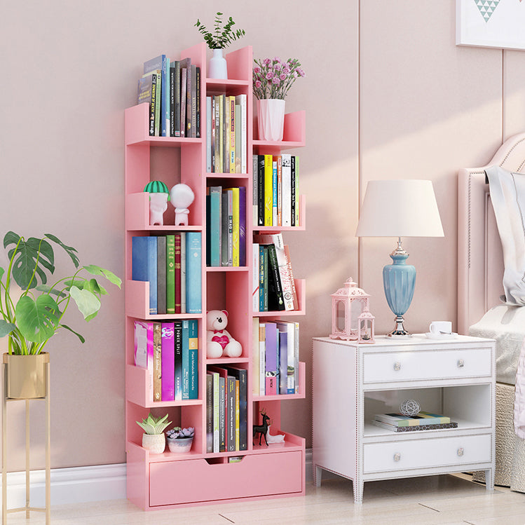 Contemporary Open Back Bookshelf Standard Bookcase with Pull Out Drawer