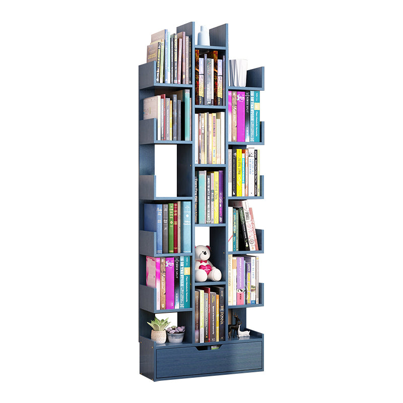 Contemporary Open Back Bookshelf Standard Bookcase with Pull Out Drawer