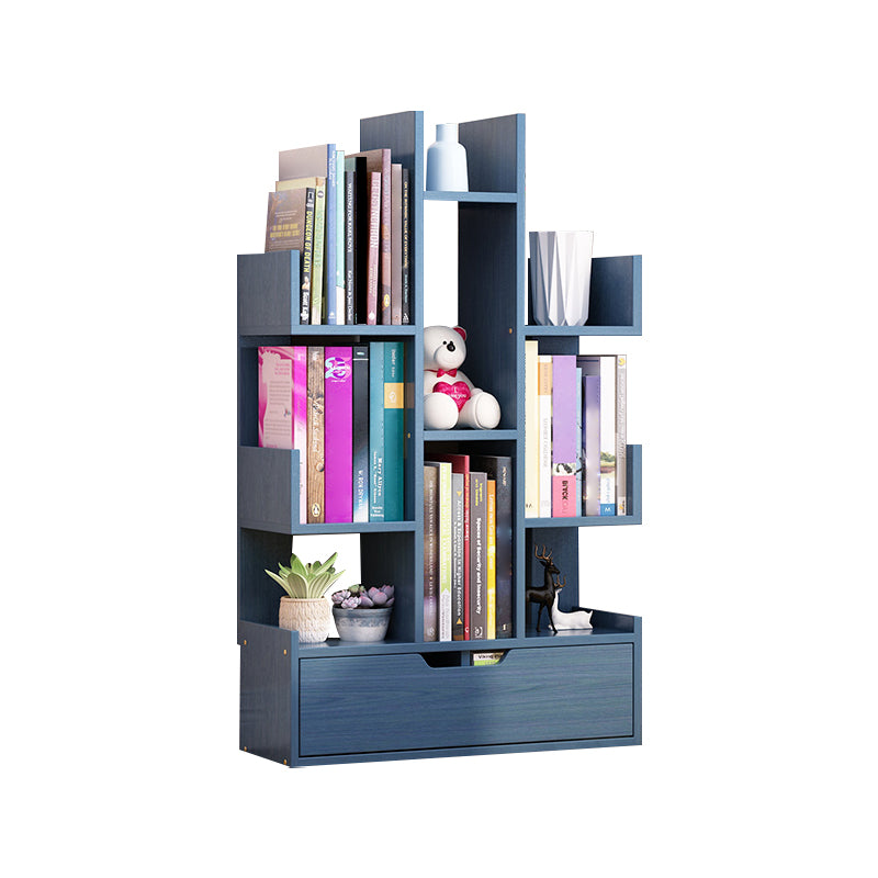 Contemporary Open Back Bookshelf Standard Bookcase with Pull Out Drawer