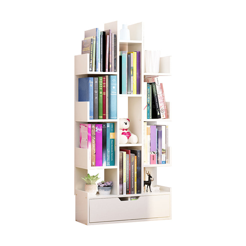 Contemporary Open Back Bookshelf Standard Bookcase with Pull Out Drawer