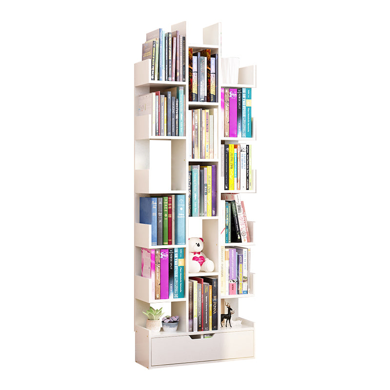 Contemporary Open Back Bookshelf Standard Bookcase with Pull Out Drawer