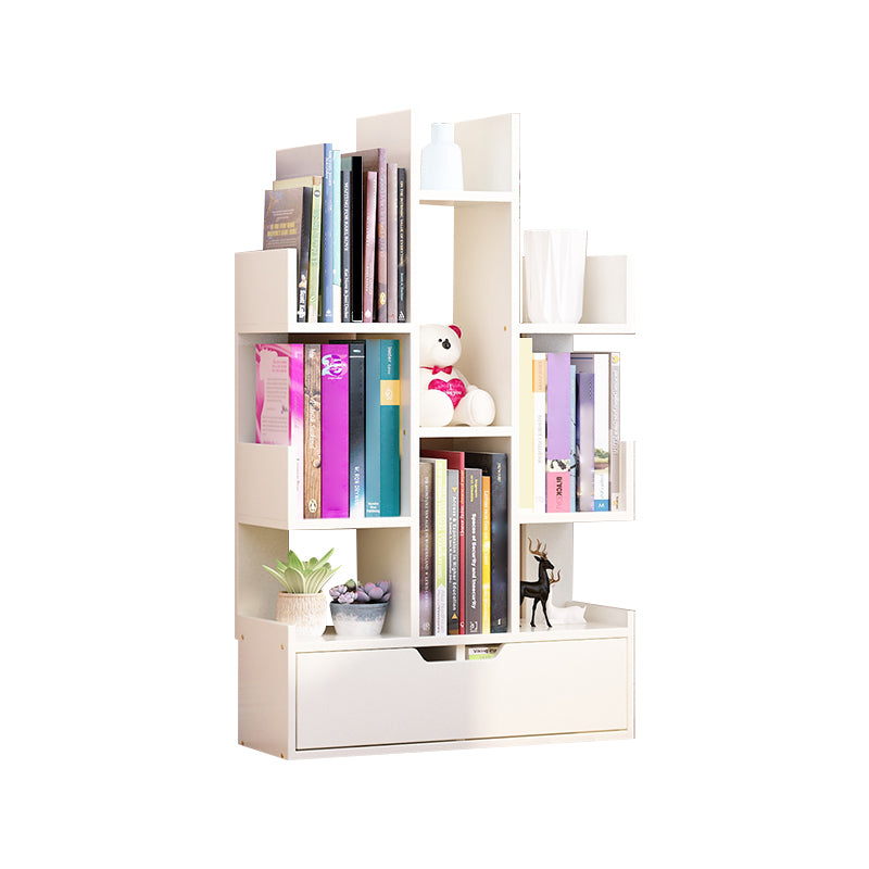 Contemporary Open Back Bookshelf Standard Bookcase with Pull Out Drawer