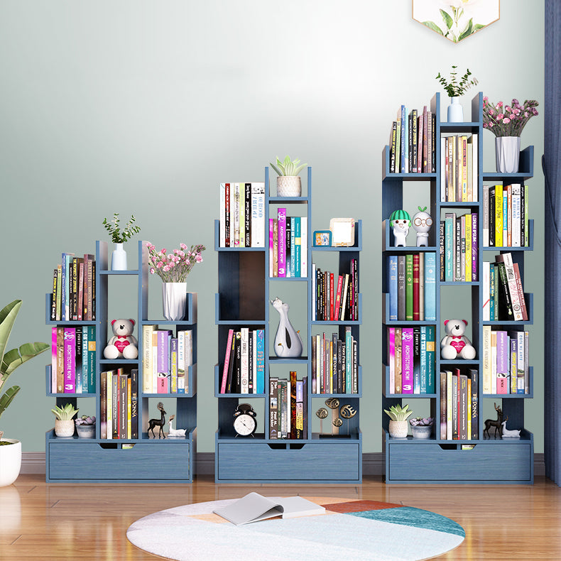 Contemporary Open Back Bookshelf Standard Bookcase with Pull Out Drawer