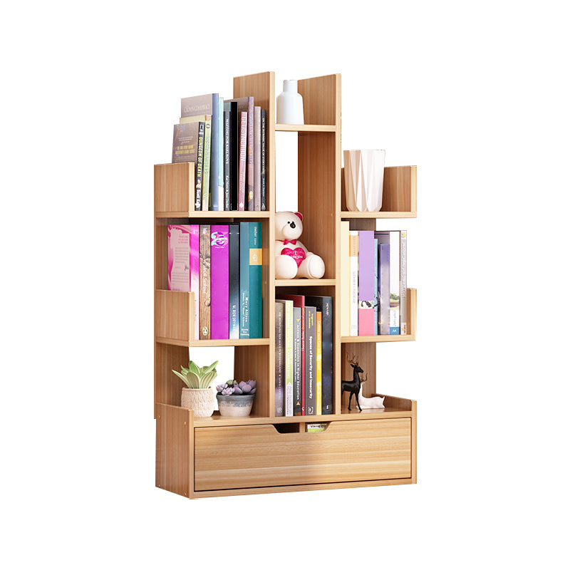 Contemporary Open Back Bookshelf Standard Bookcase with Pull Out Drawer