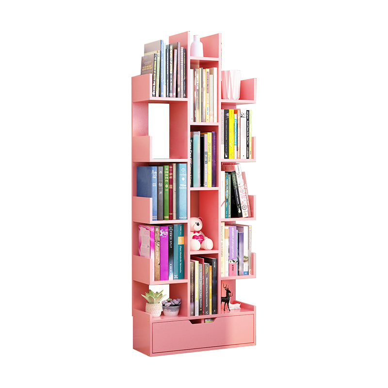 Contemporary Open Back Bookshelf Standard Bookcase with Pull Out Drawer