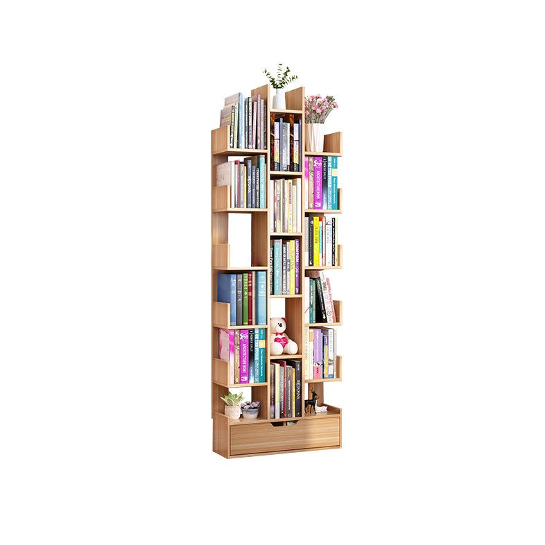 Contemporary Open Back Bookshelf Standard Bookcase with Pull Out Drawer