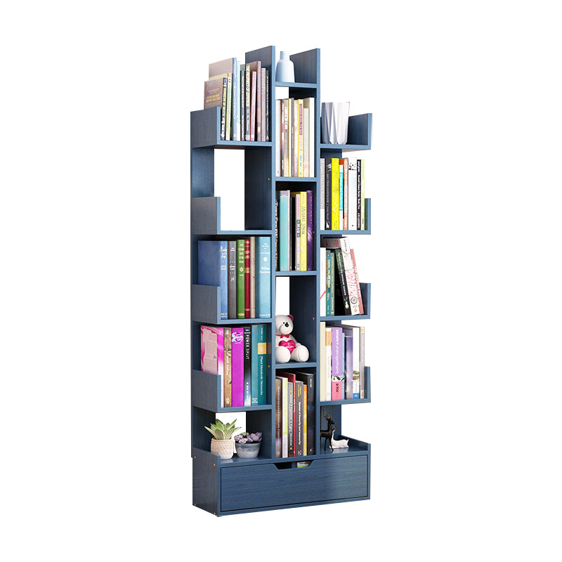 Contemporary Open Back Bookshelf Standard Bookcase with Pull Out Drawer