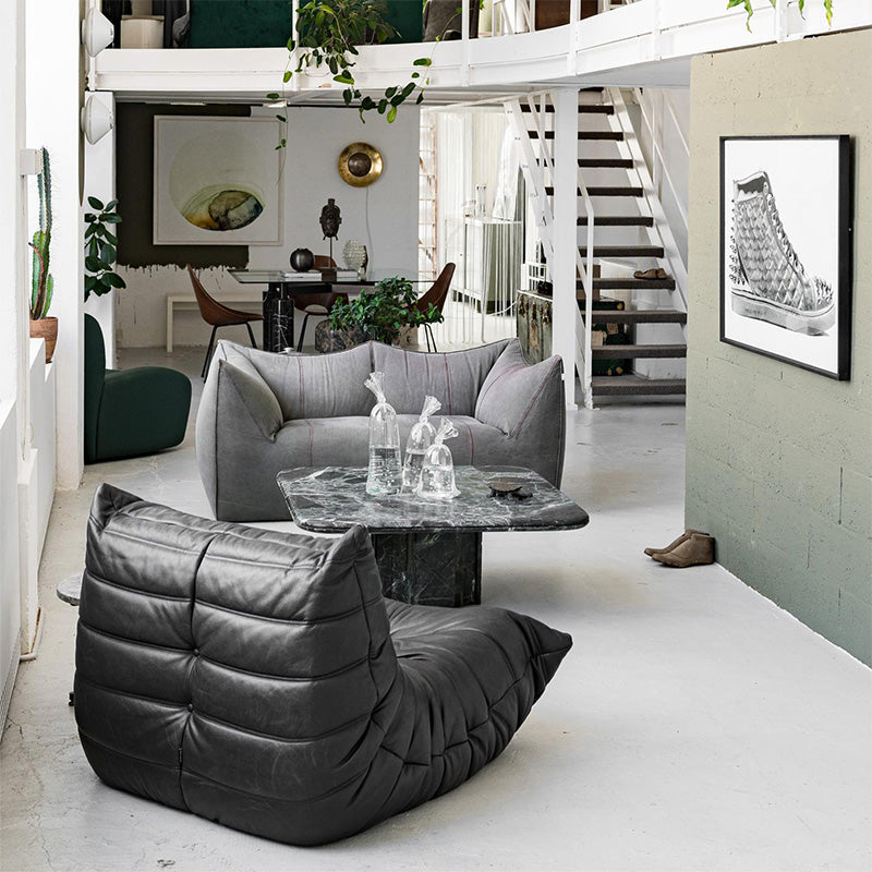 40" Wide Contemporary Sofa Leather Tufted Split-Back Stationary Seating