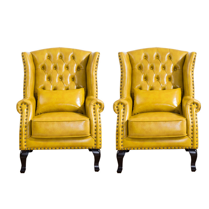 Traditional Rolled Arms Wingback Chair Tufted Back Nailhead Trim Chair