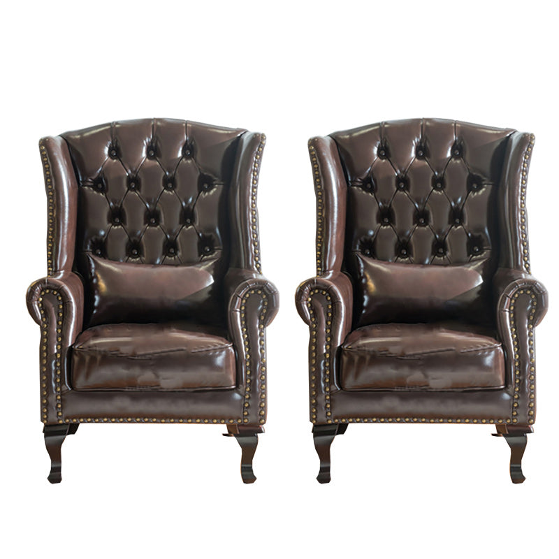 Traditional Rolled Arms Wingback Chair Tufted Back Nailhead Trim Chair