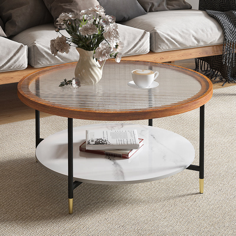 Glass & Slate Round Coffee Table Set Tropical Shelf Included Cocktail Table