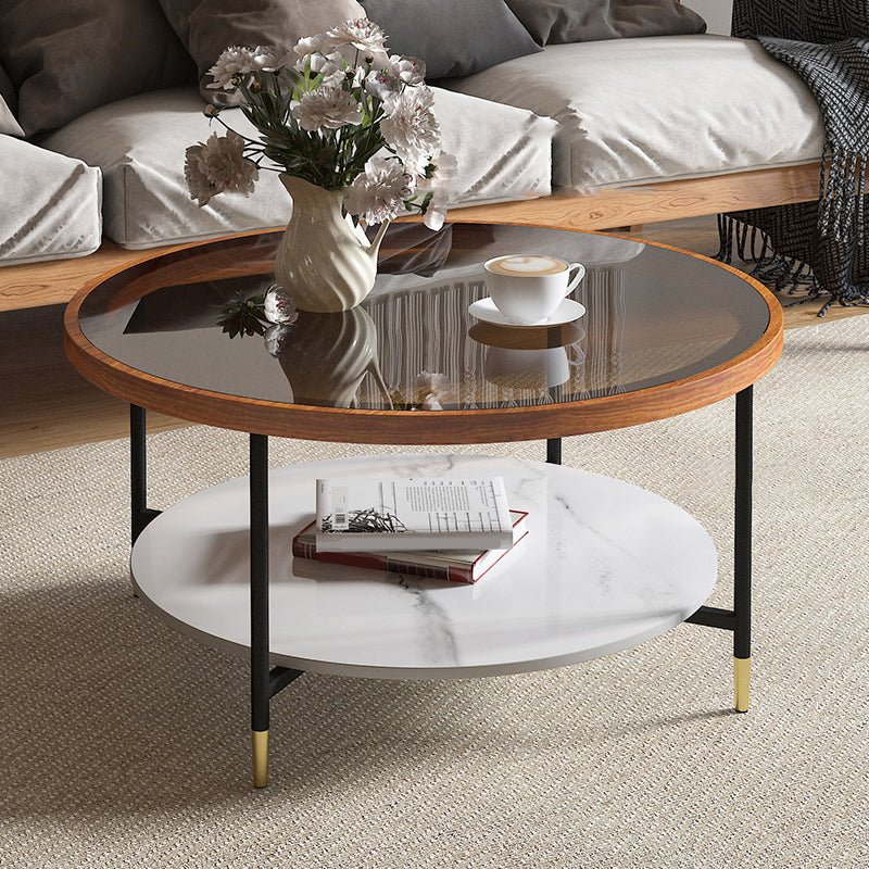 Glass & Slate Round Coffee Table Set Tropical Shelf Included Cocktail Table