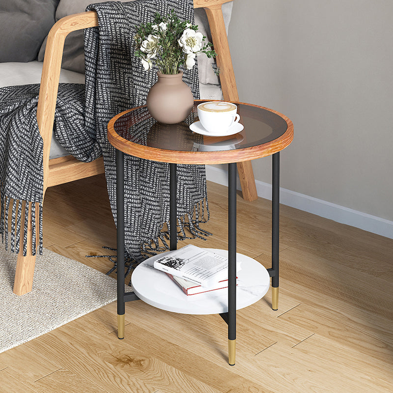 Glass & Slate Round Coffee Table Set Tropical Shelf Included Cocktail Table