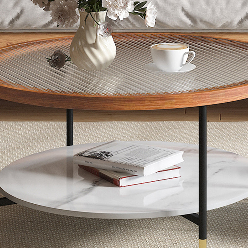 Glass & Slate Round Coffee Table Set Tropical Shelf Included Cocktail Table
