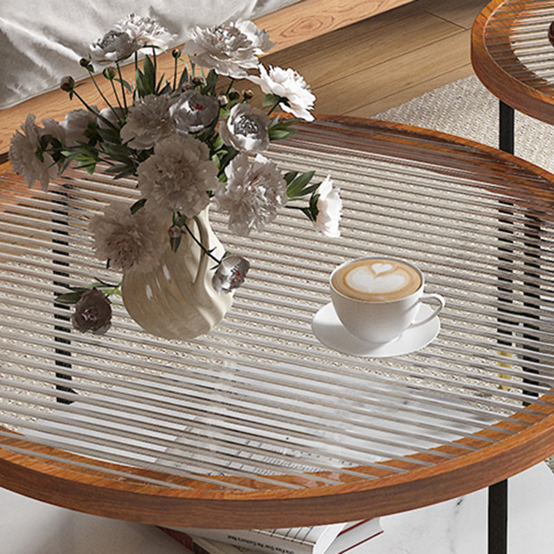 Glass & Slate Round Coffee Table Set Tropical Shelf Included Cocktail Table