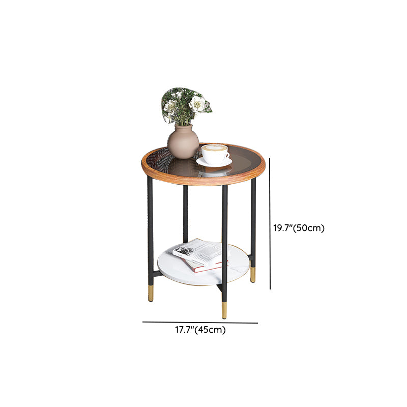 Glass & Slate Round Coffee Table Set Tropical Shelf Included Cocktail Table