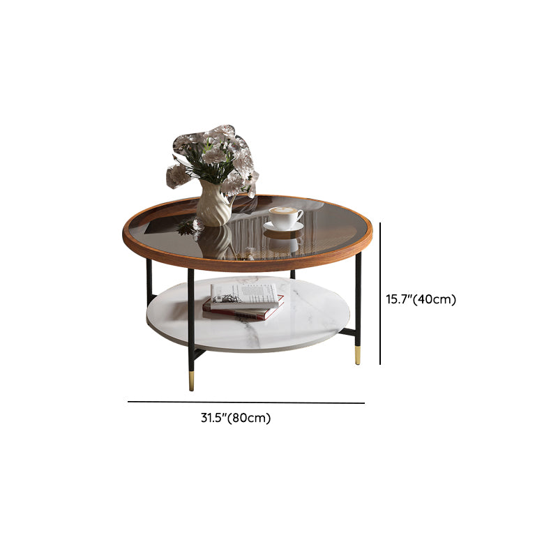 Glass & Slate Round Coffee Table Set Tropical Shelf Included Cocktail Table