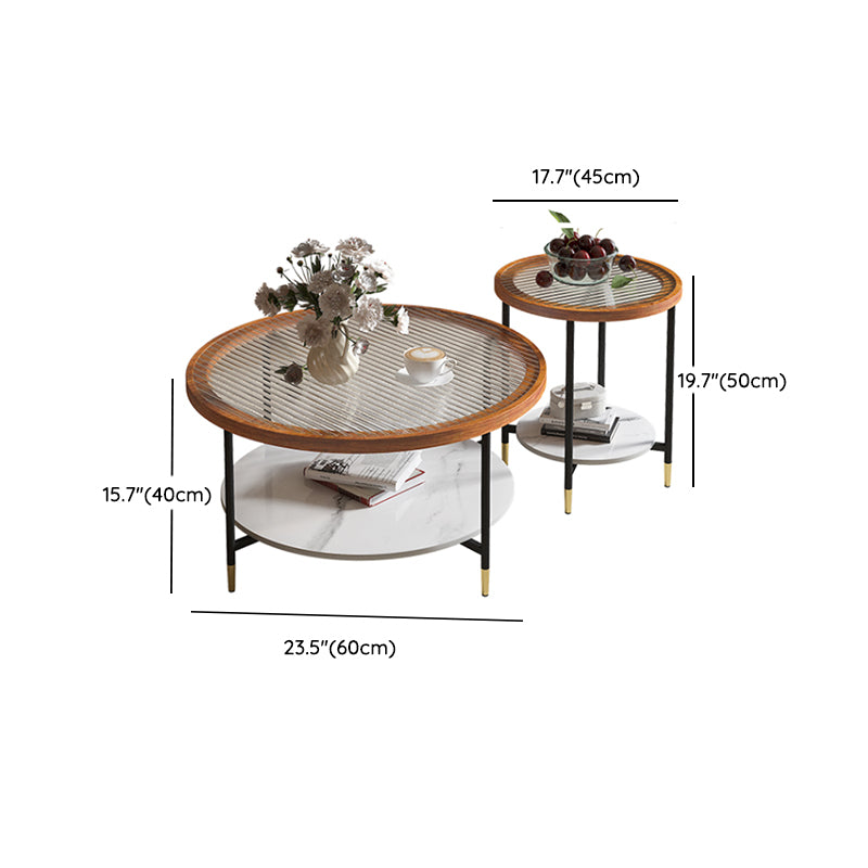 Glass & Slate Round Coffee Table Set Tropical Shelf Included Cocktail Table
