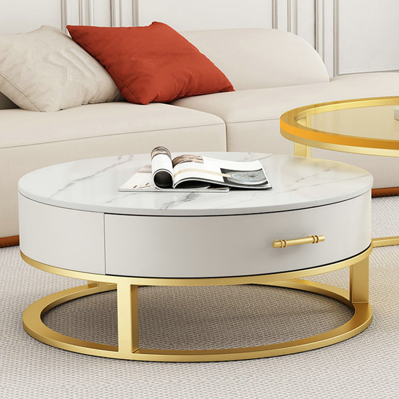 Gold Glass Top Coffee Table Set Frame Cocktail Table with Drawers