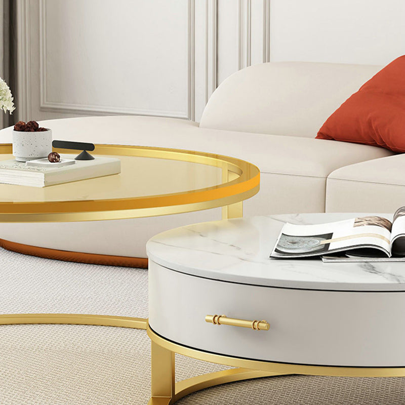 Gold Glass Top Coffee Table Set Frame Cocktail Table with Drawers