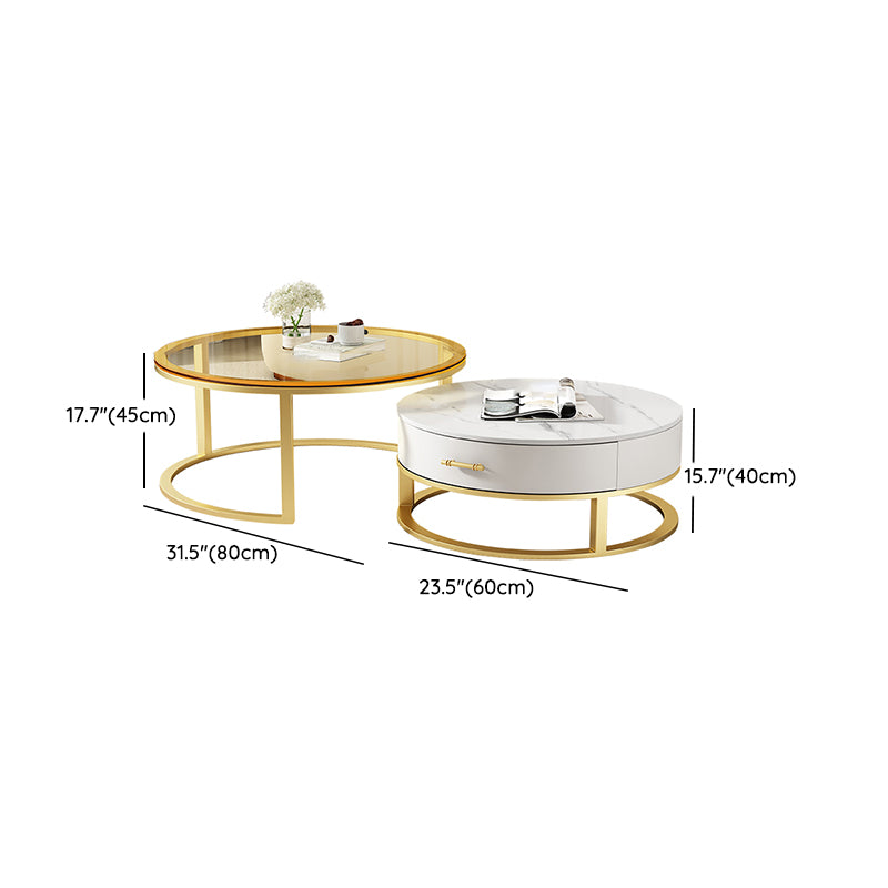 Gold Glass Top Coffee Table Set Frame Cocktail Table with Drawers