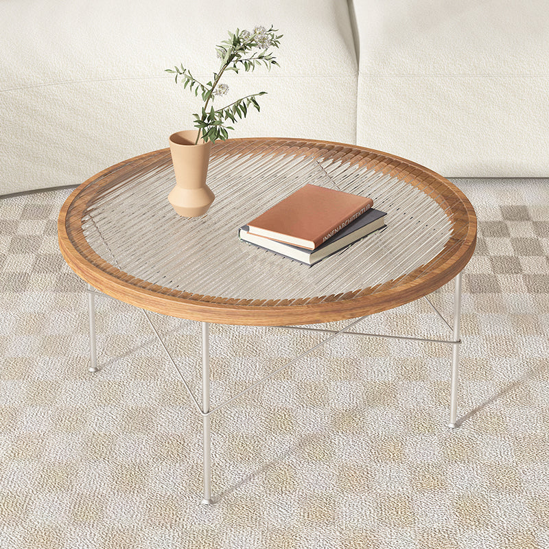 Tropical Style Glass Coffee Table Round 4 Legs Cocktail Table