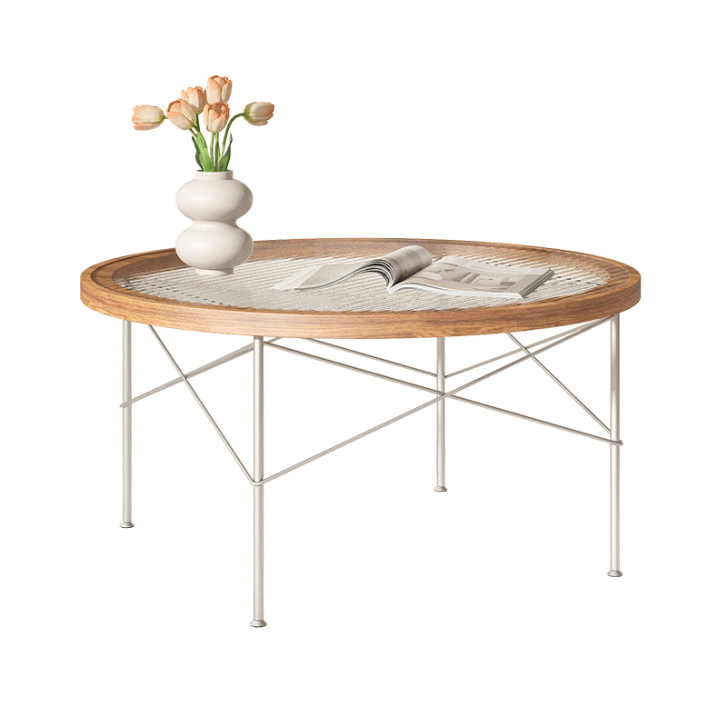 Tropical Style Glass Coffee Table Round 4 Legs Cocktail Table