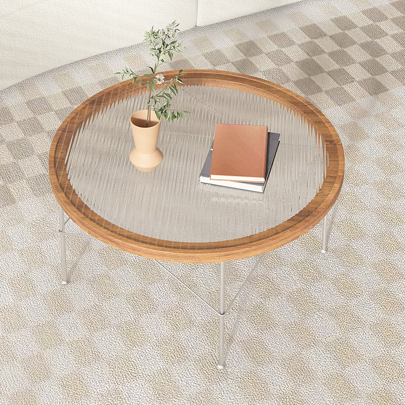 Tropical Style Glass Coffee Table Round 4 Legs Cocktail Table