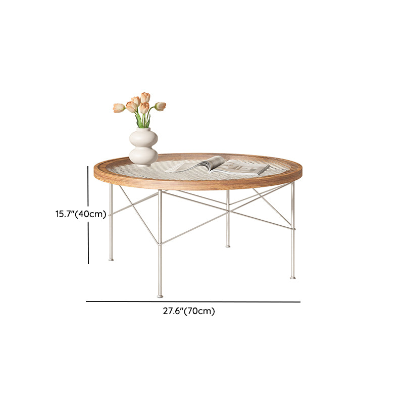 Tropical Style Glass Coffee Table Round 4 Legs Cocktail Table
