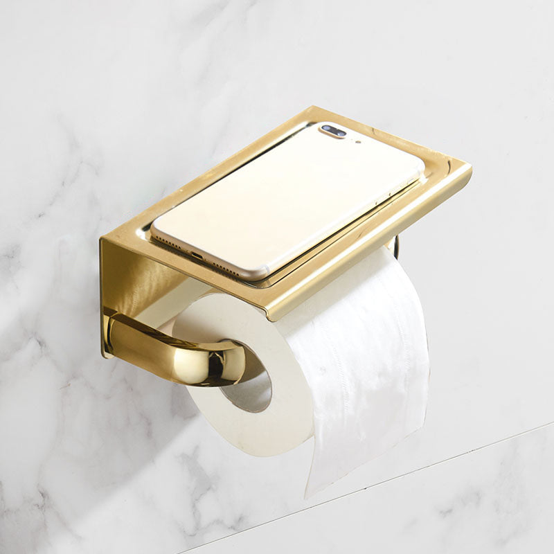 Gold Modern Bathroom Set, Polished Gold, 4 Piece, Towel Bar, Paper Holder