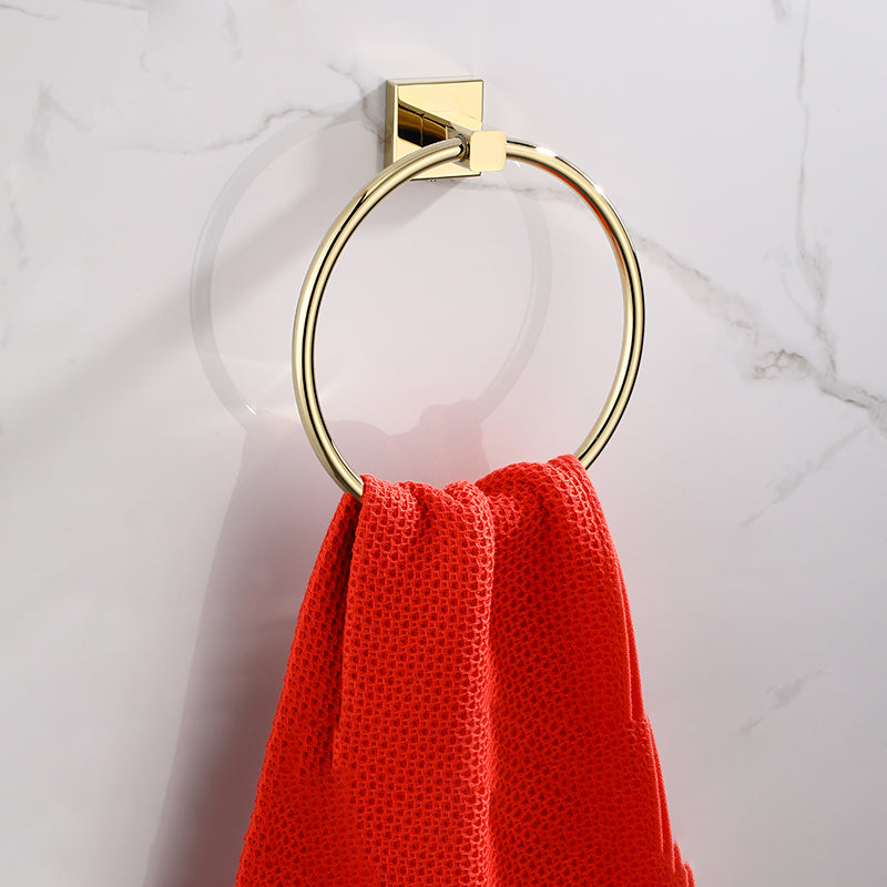 Gold Modern Bathroom Set, Polished Gold, 4 Piece, Towel Bar, Paper Holder