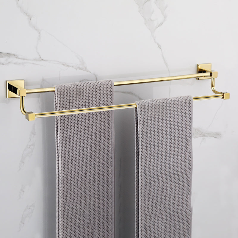 Gold Modern Bathroom Set, Polished Gold, 4 Piece, Towel Bar, Paper Holder