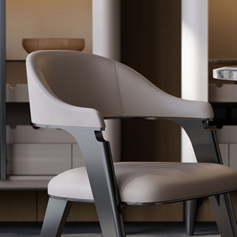 Industrial Style Arm Dining Chair Faux Leather Open Back Dining Chair for Bedroom