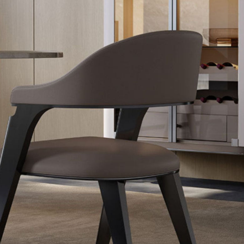 Industrial Style Arm Dining Chair Faux Leather Open Back Dining Chair for Bedroom