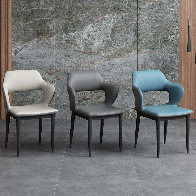 Industrial Style Arm Dining Chair Faux Leather Open Back Dining Chair for Living Room