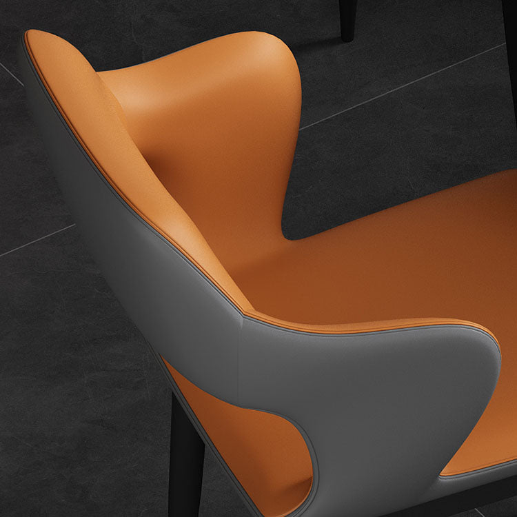 Industrial Style Arm Dining Chair Faux Leather Open Back Dining Chair for Living Room