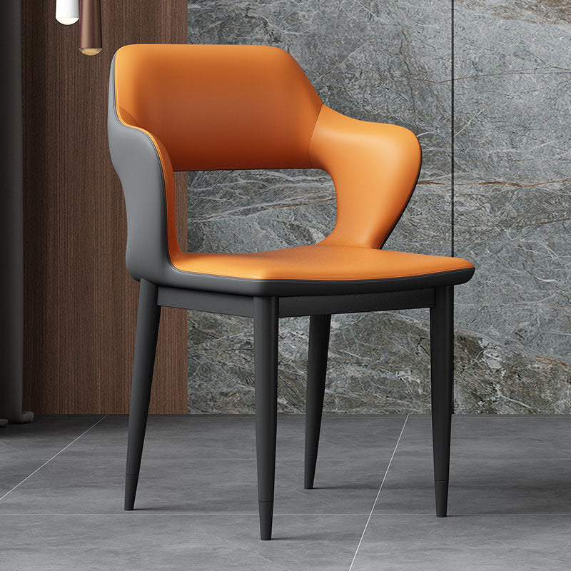 Industrial Style Arm Dining Chair Faux Leather Open Back Dining Chair for Living Room