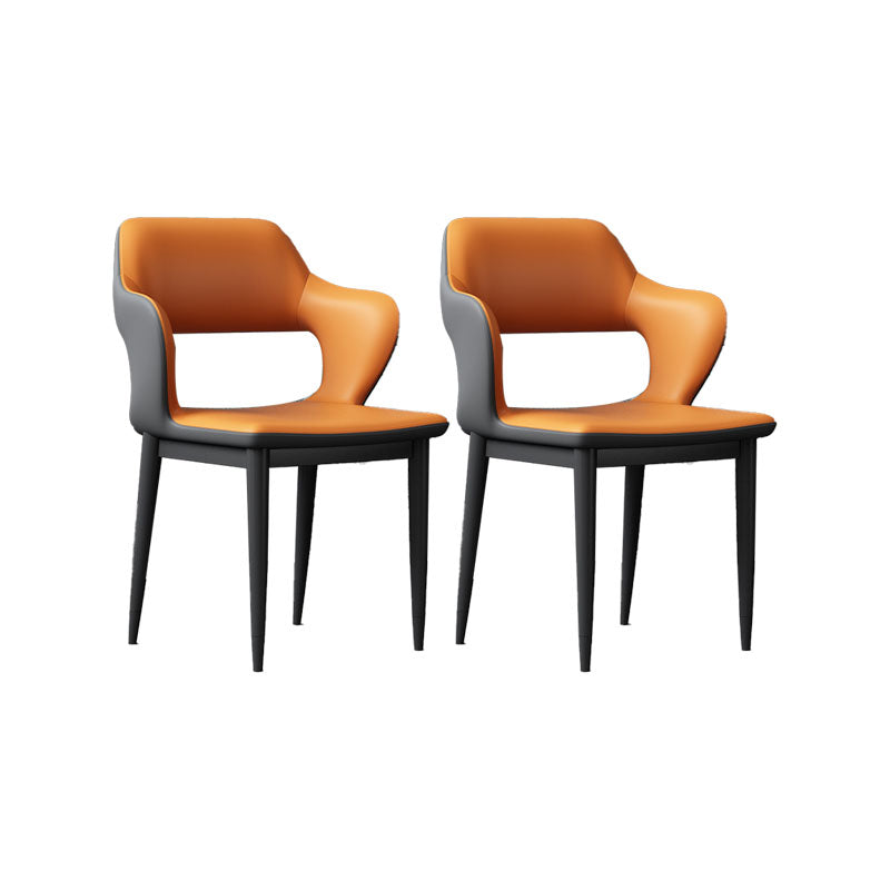 Industrial Style Arm Dining Chair Faux Leather Open Back Dining Chair for Living Room