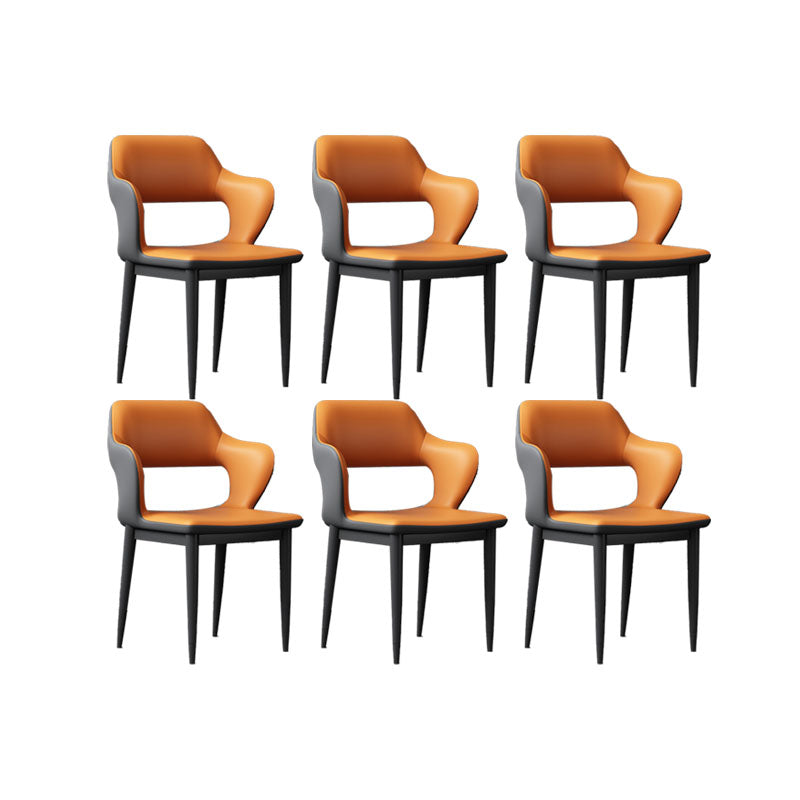 Industrial Style Arm Dining Chair Faux Leather Open Back Dining Chair for Living Room