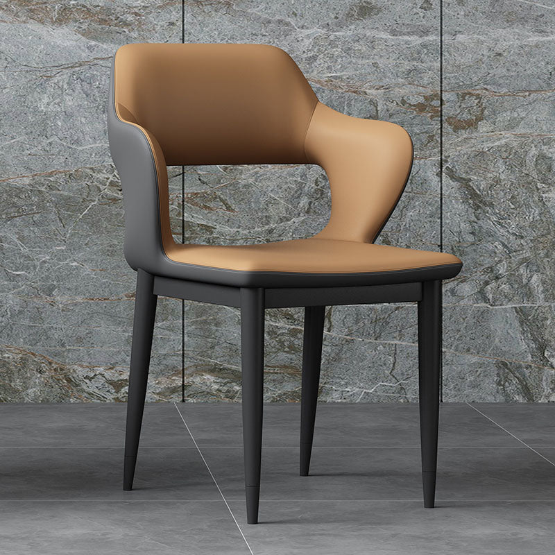 Industrial Style Arm Dining Chair Faux Leather Open Back Dining Chair for Living Room