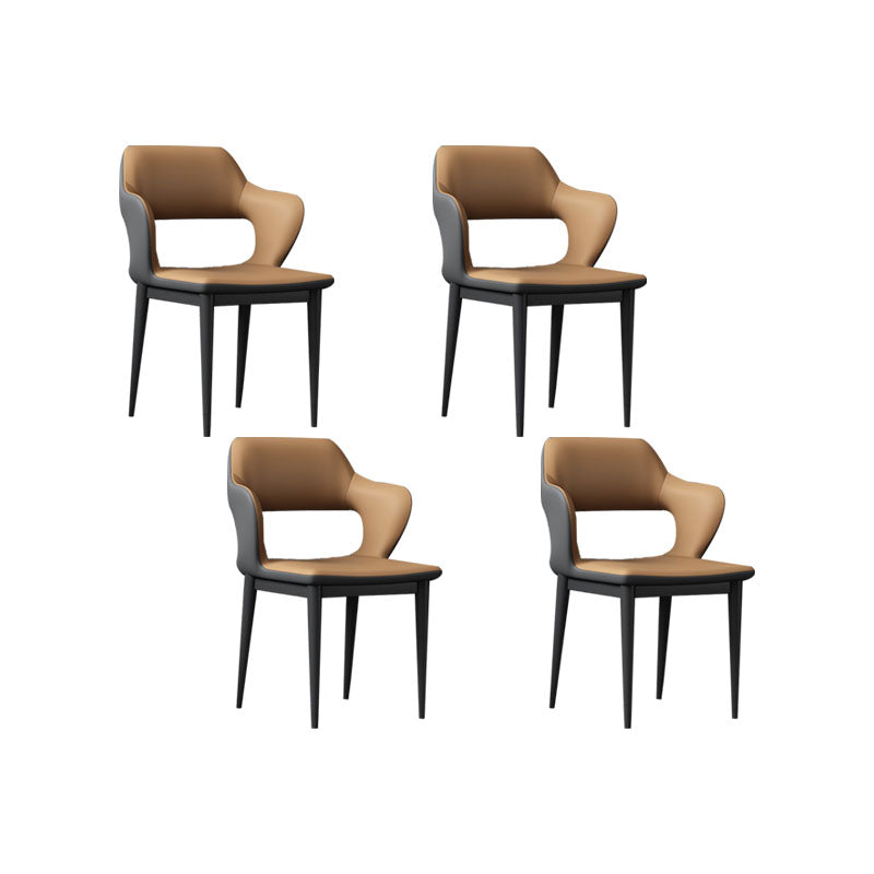 Industrial Style Arm Dining Chair Faux Leather Open Back Dining Chair for Living Room