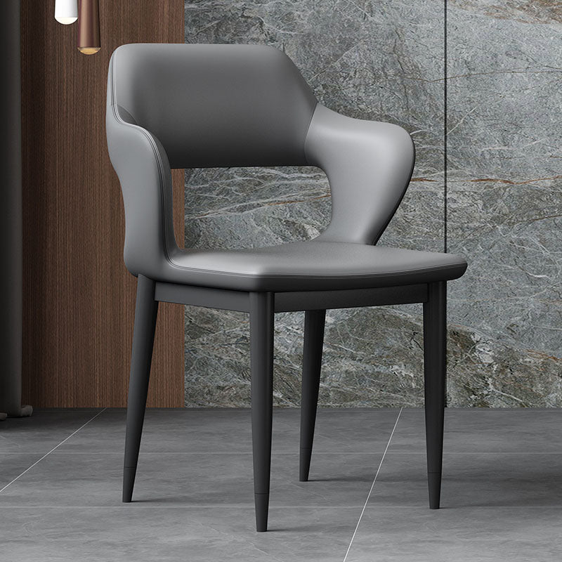 Industrial Style Arm Dining Chair Faux Leather Open Back Dining Chair for Living Room