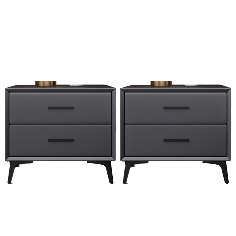 Leather Bedside Cabinet Contemporary Bed Nightstand with 2 Drawers