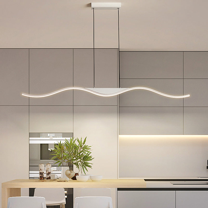 Single White Contemporary Kitchen Island Lighting LED Metallic Ceiling Light