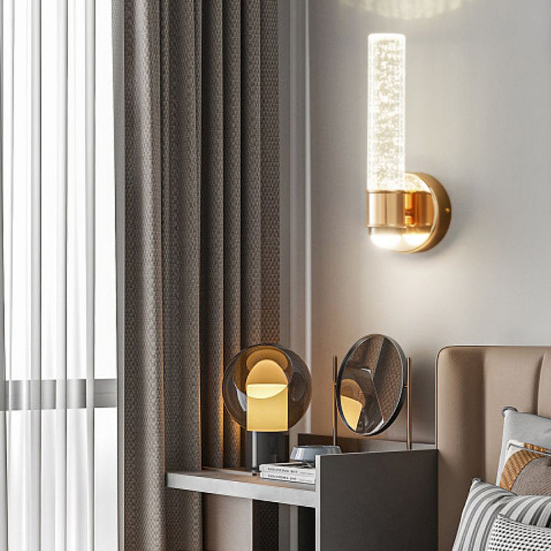 Modern Metal Wall Sconce Cylinder Shape Wall Light with Crystal Shade for Dining Room